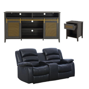 BONZY HOME 3-Piece Living Room Set With Reclining Loveseat & A TV Stand & A End Table