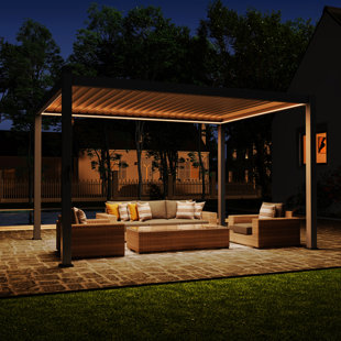 AOK GARDEN Aluminum Pergola with Solar Paneled LED Strings