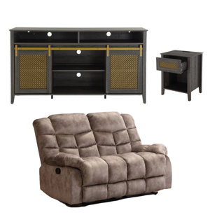 BONZY HOME 3-Piece Living Room Set With Reclining Loveseat & A TV Stand & A End Table
