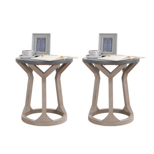 AHOKUA Round Wood End Table With Y Natural Legs And Gray Top
