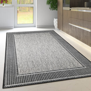 17 STORIES Non Slip Border Grey Rug Flat Weave Kitchen Living Room Carpet