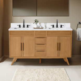 AVANITY Taylor 61 In. Double Sink Bath Vanity In Natural Teak With White Quartz Top