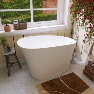HOME ART Solid Surface Freestanding Bathtub 51" Mini Seat Bathtub With Innovative Raised Edge Design For Enhanced Comfort