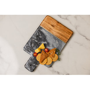 LuxeDesigns Wood and Marble Paddle Cheese Board – Elegant Black Marble & Mango Wood Serving Board with Comfortable Handle, Ample Space for Charcuterie & Cheese – Perfect for Entertaining and Stylish Kitchen Decor