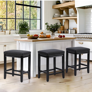 NORTHOBLIQ DIGI 24 Inch Upholstered Extra-Wide Cushion Wooden Kitchen Island Counter Height Barstools