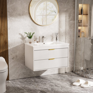 ELASIGNSHOPO 30'' Floating Bathroom Vanities With Sink, Wall Mounted Bathroom Floating Vanity With Ceramic Sink,2 Drawers, Soft-close