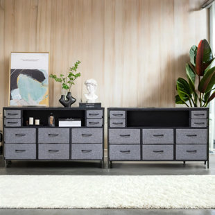 REBRILLIANT Isley Wooden Accent Storage Cabinet With Wood Top And 10 Fabric Drawers (Set Of 2)
