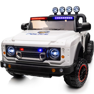 OUTFUNNY 24V 4WD Ride on Police Car, Kids Ride on Toy Truck with Remote & Megaphone