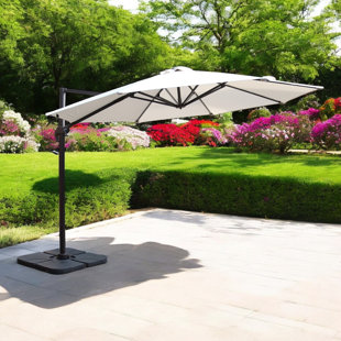 ROYALCRAFT 3.5m LED Cantilever Over Hanging Parasol - 56 LED strip lights This parasol is made using Polyester Fabric which has a Weather-Proof Coating & UPF Sun Protection Level 50