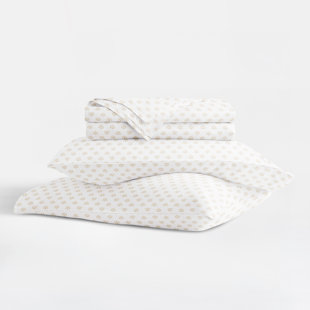 BECKY CAMERON Vintage Washed 100% Long-Staple Sateen Cotton Sheet Set - Floral Moon Daisies