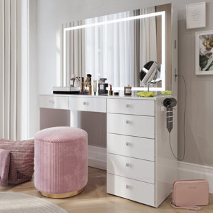 BOAHAUS LLC Brielle Premium Makeup Vanity With Bluetooth Speakers And Full LED Mirror