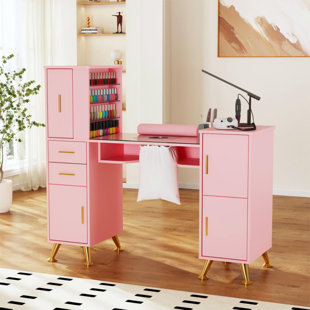 HOKKU DESIGNS Akakios Stylish Manicure Table Nail Desk with Spacious Storage, Tempered Glass Top, Dust Collector, and Wrist Cushion
