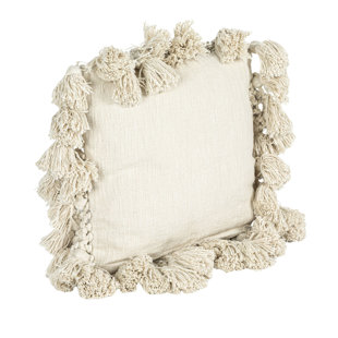 CREATIVE CO-OP Cotton Slub Pillow with Crochet and Tassels