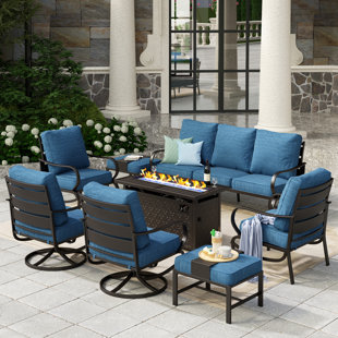 WILDON HOME® Tapasi 9 - Person Patio Conversation Set with Swivel Lounge Chairs & Optional Firepit Table