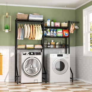 APPENIN WINTER PARK CORP Over Washer And Dryer Shelves,Heavy Duty Laundry Room Storage Organization Clothes Drying Rack,5 Tier Adjustable Height Wire Shelving And Wire Basket With Hanger Rod&Hook,Space Saving Shelf