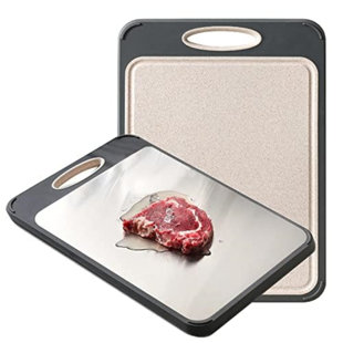 MODERN WALLS LLC Cutting Board Double Sided, Large Size, 304 Stainless Steel Cutting Board For Kitchen, Food-Grade, Stainless Steel And Wheat Straw PP, Easy To Clean