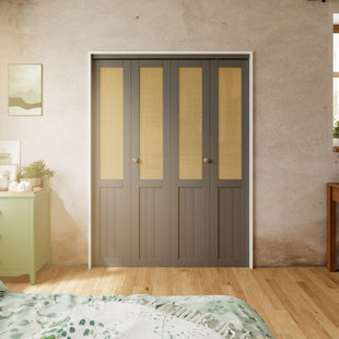 HOME WORTHY Double Solid Manufactured Wood And Imitation Rattan Hand-Woven Bi-Fold Closet Doors With Hardware Kit