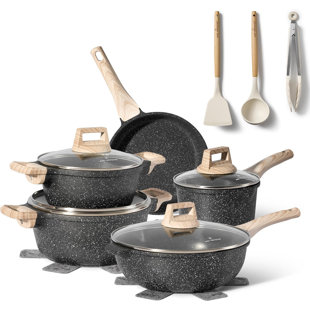 JUST PERFECTO Topf und Pfannenset Induktion - Pfannenset mit deckel- Töpfe und pfannen set ohne PTFE und PFOA - Kochtopfset induktion (14-Teilig Schwarz)