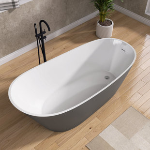 ZEAFIVE 67" x 30" Freestanding Soaking Acrylic Bathtub Contemporary Adjustable Stand Alone Tub Oval Shape