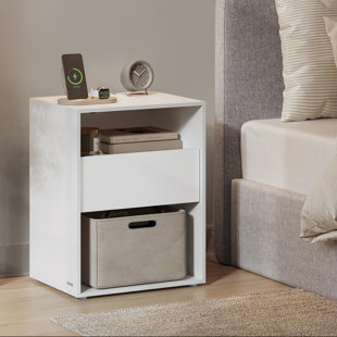 HOKKU DESIGNS 22.9"H Superfast Toolless Assembly Nightstands,with Charging Station, 1-drawer, Jurnee