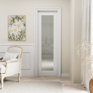 HOME WORTHY Interior Slab Door 1-Lite Frosted Glass Solid Core Primed Pantry Doors 80''/96''H