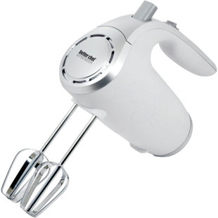 ORIXFORCE Better Chef 5-speed 150-watt Hand Mixer In White With Silver Accents – Stainless Steel Beaters & Dough Hooks, Ergonomic Handle