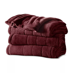 ORIXFORCE Sunbeam Queen Electric Heated Microplush Blanket In Garnet – 10 Heat Settings, Dual Digital Display Controllers, Auto Shut-off, Machine Washable