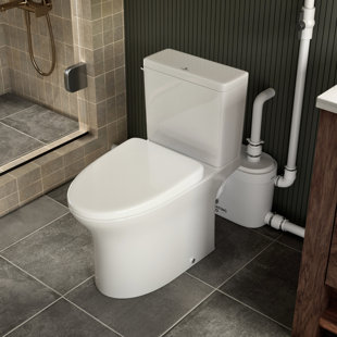 MaceratingFlo 750W Macerating Toilet System with Chair-Height Bowl, Two-Piece Upflush Toilet for Basement, 4 Inlets