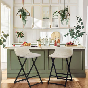 NORTHOBLIQ DIGI 24-Inch Modern Counter Height Bar Stool With Elegant Ladder-Like Cross Metal Legs (Set of 2)