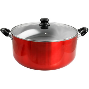 ORIXFORCE Better Chef 18 Quart Heavy Gauge Aluminum Dutch Oven With Nonstick Interior And Tempered Glass Lid – Red