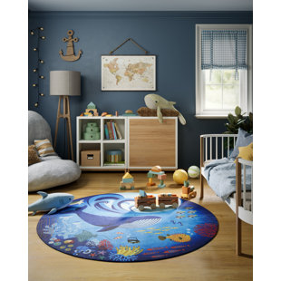 PLAYGROUND RUGS BY MOMENI Momeni Playground Ocean Blue Kid Rug Round