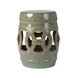 PATIOSENSE Patio Sense Large Medallion Ceramic Garden Stool ,Table Perfect As Plant Pedestals- Olive Jade Green