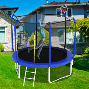 J&S HOME 10FT Trampoline With Basketball Hoop