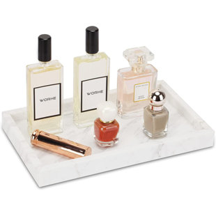 BEACHWATER POOL & SPA, LLC Italy Natural Marble Vanity Tray Modern Decorative Tray For Perfume Cosmetic Candle Rectangle Kitchen Organizer Coffee Table Tray For Housewarming Birthday Present Color Ajax White