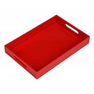 BEACHWATER POOL & SPA, LLC Sturdy Red Acrylic Serving Tray With Handles - Serving Coffee,Appetizer,Breakfast,Butler-Kitchen Countertop Tray-Makeup Drawer Organizer-Vanity Table Tray-Ottoman Tray-Decorative Tray