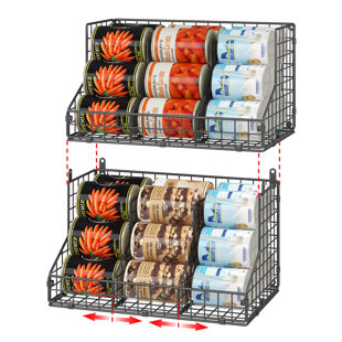 MINT PANTRY® Darien 2 Pack Stackable Can Rack Organizer,Can Dispensers With 4 Adjustable Dividers, 2-Tier Metal Wire Basket Beverage Pop Soda Rack, Black