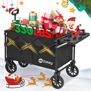 Sekey 200L Beach Collapsible Wagon Adjustable Handle Foldable Wagon Cart, Black