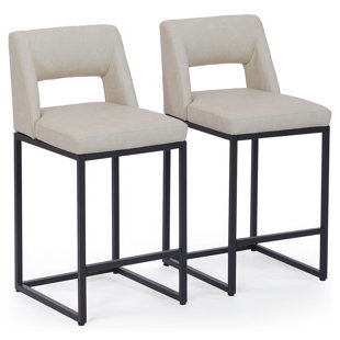 NORTHOBLIQ DIGI 24 Inch Fresh Look Upholstered Faux Leather Couner Height Bar Stools With Metal Frame (Set of 2)