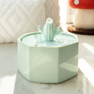 HAPPY & POLLY 52.8oz/1.5L Cactus Style Cat Water Fountain, Cat Water Bowl, Electric Cat Water Drinking Dispenser