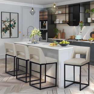 NORTHOBLIQ DIGI 24 Inch Fresh Look Upholstered Faux Leather Couner Height Bar Stools With Metal Frame