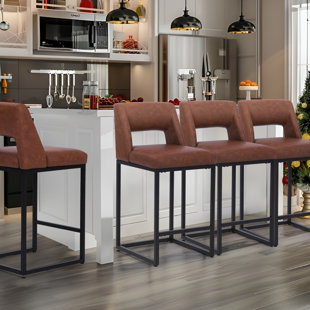 NORTHOBLIQ DIGI 24 Inch Fresh Look Upholstered Faux Leather Couner Height Bar Stools With Metal Frame