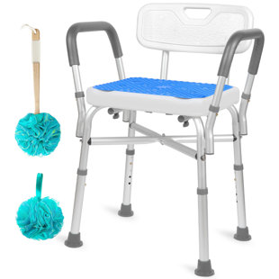 FURNITURE COUNTRY CORP. Shower Chair For Inside Shower, 550LB Capacity Shower Seat With Reinforced Cross Bar, Adjustable Height Anti Slip Bath Chair With Backrest, Padded Armrests, Loofah Stick For Elderly & Disabled