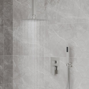 EVERSTEIN 10" Pressure Balanced Rain Shower Faucet System, Handheld Spray Head with Rough-in Valve
