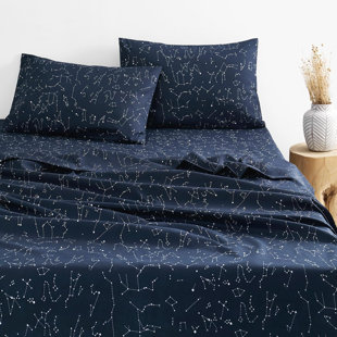 AMIPOR Constellation Bed Sheets, 4-Piece Sheet Set, Celestial Space Witchy Star Galaxy Astrology, Soft Microfiber Deep Pocket Bedding, Navy Blue, Queen Size