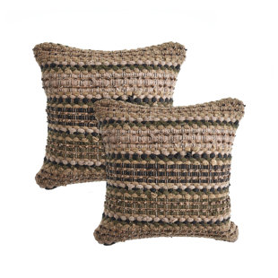 HOMEROOTS Set of Two Beige and Brown Striped Cotton Throw Pillow