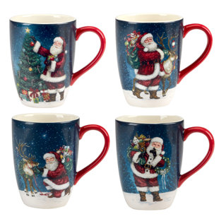CERTIFIED INTERNATIONAL Santa's Secret 16 oz. Christmas Mug Set of 4 - Festive Santa Holiday Coffee Mugs, Dishwasher & Microwave Safe, Old-World Christmas Design, Perfect for Cocoa & Seasonal Drinks, Gift-Ready (Set of 4)
