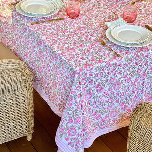 DECOR MANTRA Beatrice Square Tablecloth- Pink And Green