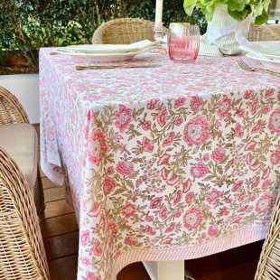 DECOR MANTRA Beatrice Round Tablecloth - Pink And Green