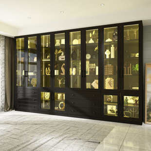 MORINOME 78.7" H x 126" W Display Case Curio Cabinet With Glass Door & LED Light