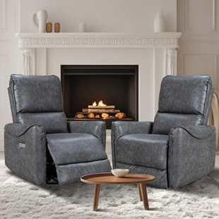 HLIKE Breathable Leather Swivel And Rocker Power Recliner Chair With Usb Port Set Of 2